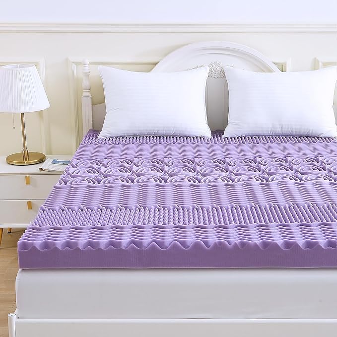MUXHOMO 2 Inch 7-Zone Full Mattress Topper, Egg Crate Foam Mattress Topper Full Size for Back Pain, Lavender Cooling Gel Infused Bed Pad, CertiPUR-US and Oeko-TEX Certification (54"×75")