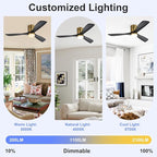 Sofucor 52 Inch Ceiling Fans with Lights, Flush Mount Black Indoor/Outdoor Ceiling Fan with Light Remote Control, Reversible DC Motor, 3 Blade Solid Wood Ceiling Fan Light for Bedroom Patio Farmhouse