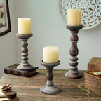 Wood Pillar Candle Holder: 3Pcs Rustic Candle Holders for Pillar Candles Wood Candle Holders Distressed Wooden Farmhouse Large Candle Holder for Fireplace Table (Brown, 6", 8", 12")
