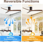 Sofucor 52 Inch Ceiling Fan No Light, Solid Wood Indoor/Outdoor Ceiling Fans Without Lights, Reversible DC Motor, 6 Speed, Flush Mount Ceiling Fans for Bedroom Living Room Farmhouse Patio