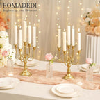 Romadedi Candelabra Gold Candle Holders - 5 Arm 11.8" Wedding Candlestick Holder for Theme Party Table Centerpiece Decor Dining Room Birthday Holiday Christmas, Set of 2
