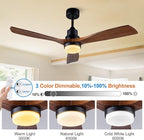 BOJUE 52 Inch Ceiling Fans with Lights and Remote Control, Outdoor Ceiling Fans for Patios; Black Ceiling Fan with Light for Bedroom Living Room, Solid Wood, 3CCT Dimmable, Memory Function