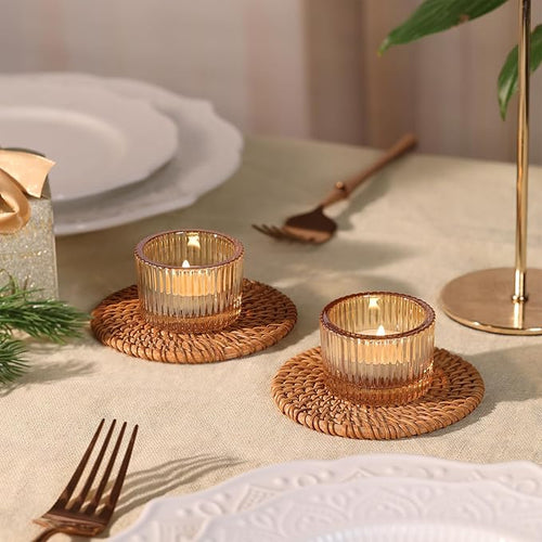 30Pcs Ribbed Gold Candle Holders for Table Centerpiece, Gold Tea Light Candle Holders with 32pcs Tea Light Candles for Wedding Decor, Diwali, Home and Party Decor