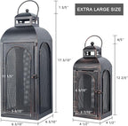 DECORKEY Luxury Lantern Decorative Outdoor & Indoor, Set of 2 (19’’&13’’) Metal Candle Lanterns Decor, Vintage Hanging Candle Holder for Front Porch Patio Wedding Farmhouse Home, Christmas Decorations