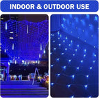 Net Mesh String Lights Waterproof, 200 Light Bubbles, 8 Lighting Modes, for Indoor Outdoor, Curtain, Christmas Tree, Bush, Party, Wedding, Fairy, Wall Decoration (9.8 ft x 6.6 ft, Blue)