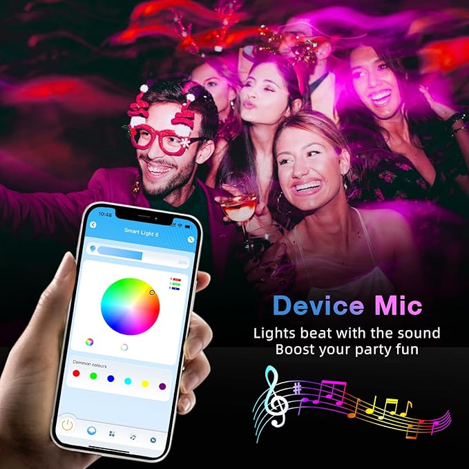 TJOY 50ft Bluetooth LED Strip Lights, Music Sync 5050 LED Light Strip RGB Color Changing LED Lights Strip with Phone Remote, LED Lights for Bedroom Kitchen TV Party TIKTOK DIY (APP+Remote +Mic)