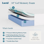 Lucid 14 Inch Memory Foam Mattress - Medium Plush Feel - Infused with Refreshing Bamboo Charcoal and Cooling Gel - Bed in a Box - Temperature Regulating, Pressure Relief - Breathable - California King