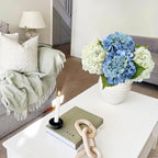 2 White +2 Blue Real Touch Hydrangea Artificial Flowers,21" Vintage Silk Fake Flowers, Faux Hydrangea Flowers for Wedding Bouque Centerpieces Tables Party Home