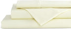 Linen Home 100% Cotton Percale Sheets Twin Size, Cream, Deep Pocket, 3 Pieces Set - 1 Flat, 1 Deep Pocket Fitted Sheet and 1 Pillowcase, Crisp Cool and Strong Bed Linen
