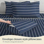 LuxClub 4 PC King Size Sheet Set Bed Sheets, Breathable Luxury Deep Pockets Wrinkle Free Cooling Sheets Machine Washable Hotel Bedding (King, Striped Navy)