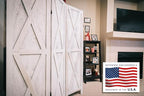 Premium Home 4-Panel Room Divider – Rustic White Barn Door, X Pattern Folding Privacy Screen, Partition Wall