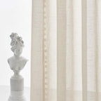Treatmentex Pompom Linen Sheer Curtains for Living Room Bedroom 72 inches Long Slub Textured Window Curtain Drapes for Office 2 pcs, Beige