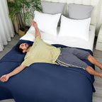 PHF 100% Cotton Waffle Weave Blanket Queen Size for Bed,Snag Proof Lightweight Breathable Throw for Couch,Great for Layering in Cold Weather,Machine Washable, Home Decor Gift-Navy Blue/Bright Blue