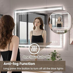 40"X28" LED Bathroom Mirror with Front Lights and Backlit, Anti-Fog, Dimmable, Shatter-Proof Tempered Glass, Lighted Bathroom Vanity Mirror for Wall with 3 Colors, Memory Function