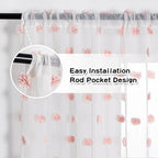MYSKY HOME Short Curtains for Small Window 54 Inches Long Kitchen Pink Pom Pom Sheer for Bedroom Living Room Cafe Nursery Girls Kids Rod Pocket 2 Sets Boho Voile 37 x 54 in