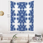 Batmerry Blue Art Flower Tapestry,Blue White Ceramic Glaze Tie Dye Wall Art Hanging Decoration Polyester Fiber White Ruffled Around for Dorm Room Bedroom Living Room, 82.7x59.1 inches