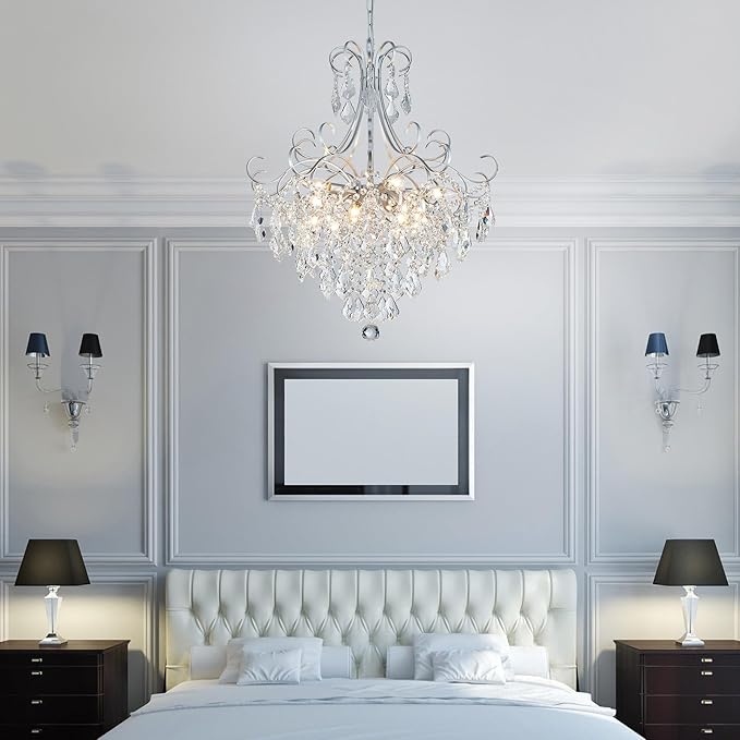 WUZUPS Crystal Chandelier 10-Light Pendant Ceiling Light Modern Lighting Fixture for Dining Room Hallway Bedroom Kitchen Bathroom, H 27.6" x W 22.8", E12 Base, Silver