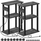 TUTOTAK Small Narrow Side Table with Charging Station, Set of 2, Skinny End Table for Small Spaces, Slim Nightstand with USB Ports and Outlet,Sofa Beside Table with Wheels, Charcoal Grey TB01BY047