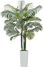VEVOR Artificial Areca Palm Tree 6 ft, Fake Palm Tropical Plants with White Tall Planter, Faux Floor Silk Plant in Pot, Large Trees for Home Office Living Room Decor House Warming, Indoor Outdoor