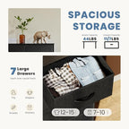 DUMOS Dresser for Bedroom with 7 Drawers, Storage Organizer Units Furniture, Chest Tower TV Stand with Fabric Bins, Metal Frame, Wooden Top for Nursery, Living Room, Bedroom, Closet, Black01
