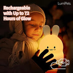 Lumipets Baxter The Bunny Squishy Night Light for Kids | Silicone Lamp with Tap & Remote Control | Rechargeable Color Changing Animal Night Light for Boys & Girls | Portable Nightlight with USB Cord