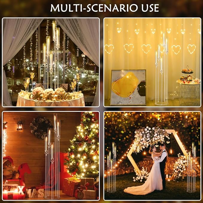 4pcs 5 Arm Acrylic Candelabra,Clear Candle Holder for Wedding,45.7inch Tall Floor Candle Holders for Ceremony Birthday Party Home Decoration Fit 0.8 LED Candles