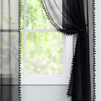 Treatmentex Modern Black Sheer Curtains for Studio 72 inches Long Bedroom Curtain Panels Living Room Bedroom Pom Pom Window Drapes 2-Pack