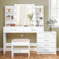 Quimoo 48" Large Vanity Desk with Mirror & Lights, Makeup Vanity Table with 6 Drawers & Power Outlet, 6 Open Storage Shelves, Vanity Desk Set with Stool, for Women Girls, White