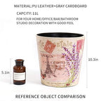 PU Leather Small Trash Can Wastebasket, Round Garbage Container Basket for Bathrooms, Laundry Room, Kitchens, Offices, Kids Rooms, Bedrooms,Dorms,Home Decorative Art Bin, 2.9 Gallon(Lavender Design)