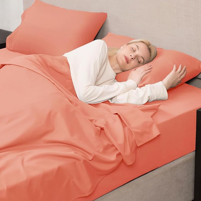 Mejoroom Twin XL Sheet Set - Hotel Luxury Microfiber Sheet & Pillowcase Sets Fits College Dorm Room Mattress - Soft, Breathable, Wrinkle & Fade Resistant - 3 Piece (Coral)