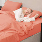 Mejoroom Twin Sheet Set - Hotel Collection Twin Sheets - Bedding Sheets & Pillowcases with Deep Pocket Fitted Sheet, Breathable, Wrinkle & Fade Resistant - 3 Piece(Coral)