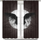 Cool Raven Print Blackout Curtains for Living Room,Vintage Nordic Viking Theme Dead Tree Crow Full Moon Rod Pocket Thermal Insulated Room Darkening Curtains 2 Panels 63L x 42W