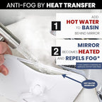 MIRRORVANA Dual Anti Fog Shower Mirror for Shaving, Shatterproof Fogless Design with Hook for Hanging - Fill Back Chamber/Reservoir with Hot Water for Fog-Free Shave - 8" x 7" (White)