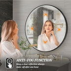 36 Inch Round LED Bathroom Mirror, Black Metal Framed Lighted Mirror for Bathroom, Wall Mouted LED Vanity Mirror with Lights, 3 Colors and Stepless Dimmable, Anti-Fog, Memory