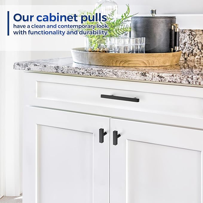 JOY DECOR 45 Pack Single Hole Matte Black Square Cabinet Handles Stainless Steel Cabinet Hardware Pulls for Kitchen and Drawers with 2 Inch Overall Length