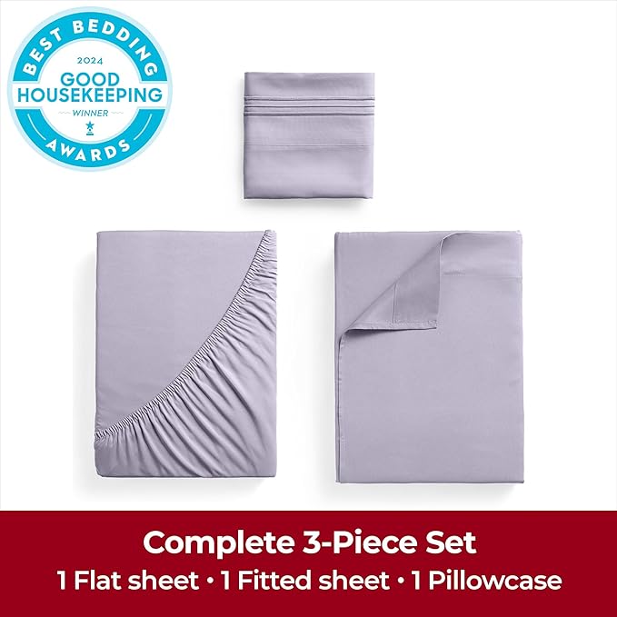 Mellanni Twin Sheets Set - 3 PC Iconic Collection Bedding - Hotel Luxury, Extra Soft, Cooling Bed Sheets - Wrinkle, Fade, Stain Resistant (Twin, Lavender)