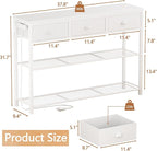 Furologee 38in Console Table with 3 Drawers, Small Sofa Table with Lights and Power Outlets, Hallway Tables with 3-Tier Shelves, White Narrow Console Table for Entryway, Living Room, Couch, Foyer