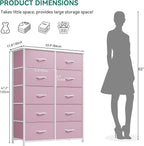 YITAHOME 10 Drawer Dresser - Fabric Storage Tower, Organizer Unit for Bedroom, Living Room, Hallway, Closets - Sturdy Steel Frame, Wooden Top & Easy Pull Fabric Bins, Pink