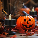 Battery Operated LED Tea Lights: 12PACK Flameless Votive Candles Lamp Realistic and Bright Flickering Holiday Gift Long Lasting 200Hours for Seasonal & Festival Celebration Black