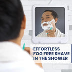 MIRRORVANA Dual Anti Fog Shower Mirror for Shaving, Shatterproof Fogless Design with Hook for Hanging - Fill Back Chamber/Reservoir with Hot Water for Fog-Free Shave - 8" x 7" (White)