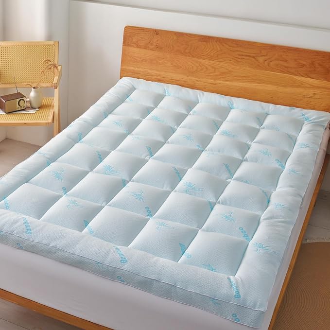 Favorland Mattress Topper Twin Size - Cooling Extra Thick Breathable Viscose Made from Bamboo Mattress pad - Soft Quilted Fitted Mattress Cover with 900 GSM Down Alternative Fill (8-21”Deep Pocket)