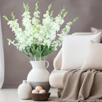 24 Pcs White Delphinium Artificial Flower 35.4'' Long Larkspur Stem White Fake Faux Silk Flowers Bulk for Tall Vase Floral Arrangements Home Centerpiece Table Wedding Decor