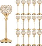 VINCIGANT Gold Crystal Candle Holders Set of 16 for Wedding Centerpieces,Votive Crystal Candle Holders for Home Fireplace Coffee Table Mantle Decor candelabros de mesa