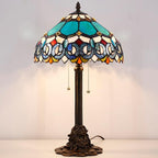 Tiffany Stained Glass Table Lamp 12X12X21Inch Resin Base Desk Bedroom Living Room Reading Light (Blue Jewelry Baroque)