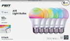 Feit Electric A19 Smart LED Light Bulb, 60W Equivalent, Dimmable, RGBW Color Changing, Alexa & Google Home Compatible, 2.4GHz Wi-Fi Enabled, 800 Lumens, 25,000-Hour Lifetime, OM60/RGBW/CA/AG/6, 6-Pack