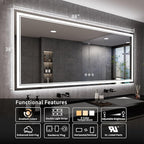 Bathroom Mirrors for Wall, 88x38 Inch Gradient Front and Backlight Big Lighted Mirror, 3 Colors Dimmable CRI>90 Double Lights, IP54 Enhanced Anti-Fog, LED Mirror for Bathroom