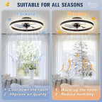 VOLISUN Low Profile Ceiling Fans with Lights and Remote, 19.7in Flush Mount Ceiling Fans with Light, 3000K-6500K Dimmable Fandelier LED Fan Light, Black Bladeless Ceiling Fans with Lights for Bedroom