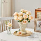 Serwalin 20pcs Artificial Roses, 4'' Big Flower Head, Champagne Velvet Silk Roses, Fake Roses Long Stem Realistic Bouquet for Wedding Table Centerpiece