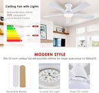 Ceiling Fans with Lights- 52" RGB Low Profile Indoor Ceiling Fan with Light and Remote/APP Control, Flush Mount, LED Dimmable DC Reversible Modern Ceiling Fan for Bedroom（White）