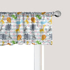 Ambesonne Savannah Window Valance Pack of 2, Friendly Zoo Animals with Happy Faces Cartoon Characters on Stripes Print, Rod Pocket Curtain Valances for Kitchen Bedroom, 42" X 12", Pale Azure Blue
